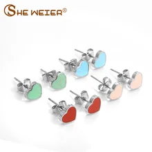 SHE WEIER модная шпилька серьги в форме сердца brincos аксессуары ювелирные изделия из нержавеющей стали серьги для женщин Серебряные женские корейские