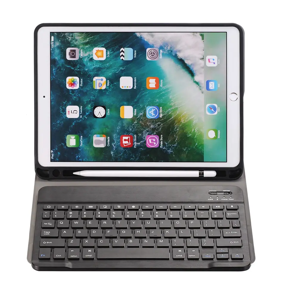 Для iPad Air 3 10,5 Съемный Bluetooth русский/испанский/Иврит Клавиатура+ тонкий стенд из искусственной кожи Чехол встроенный карандаш держатель
