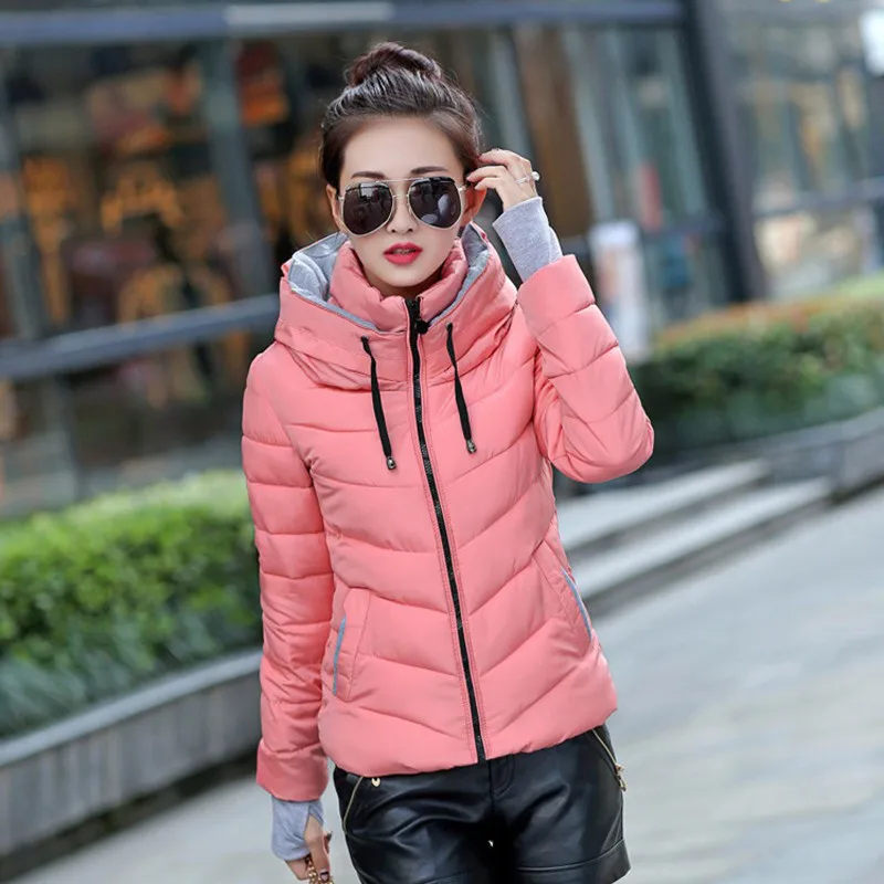 Kopen Winterjas Vrouwen Parka Bovenkleding Effen Hooded Jassen Korte Vrouwelijke Slanke Katoen Gewatteerde Basic Tops