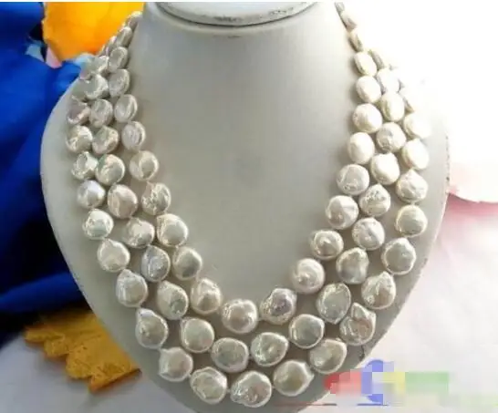 

Hot sale new Style >>>>>3ROW 14MM WHITE COIN FRESHWATER CULTURED PEARL NECKLACE
