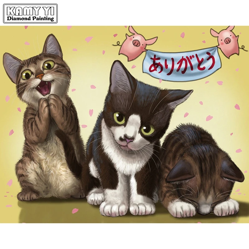 

Full Drill Square Diamond 5D DIY Diamond Painting"Cheerful cat"Diamond Embroidery Cross Stitch Rhinestone Mosaic Painting