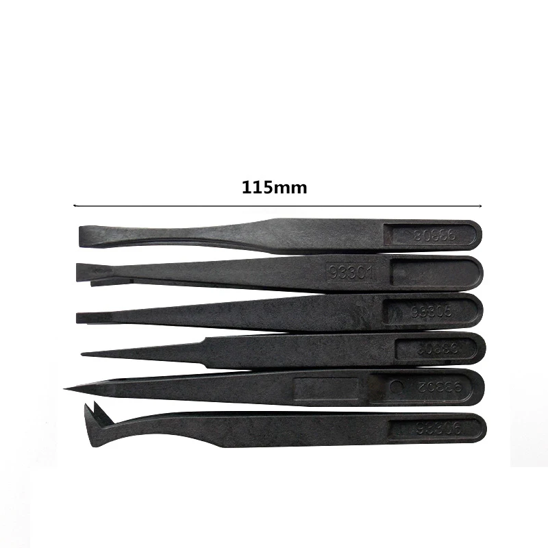 6 sets of anti-static tweezers pointed flat head tweezers carbon fiber synthetic dust-free purification curved mouth tweezers 6 sets of anti-static tweezers pointed flat head tweezers carbon fiber synthetic dust-free purification curved mouth tweezers