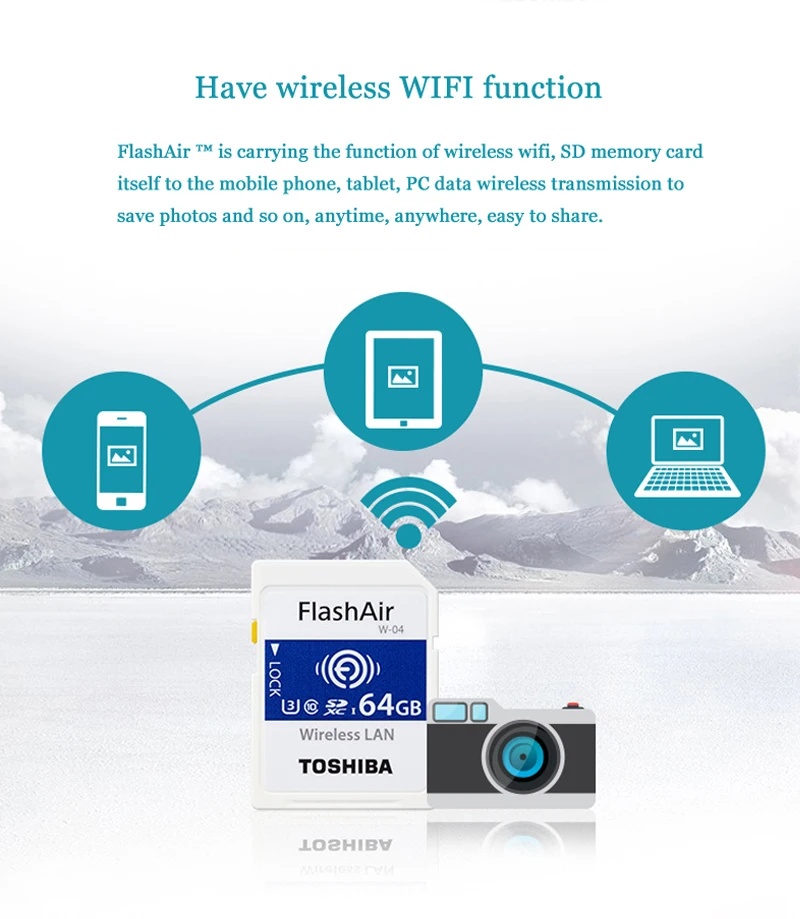 TOSHIBA Wi-Fi карта памяти 16 ГБ 32 ГБ 64 Гб wifi FlashAir класс 10 SD карта wifi Скачать фото видео на телефон для CANON NIKON и т. Д