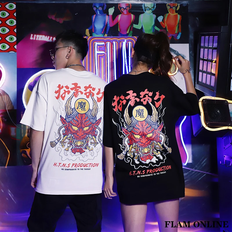 2019 Kanji японский персонаж Harajuku футболка хлопковые топы с короткими рукавами