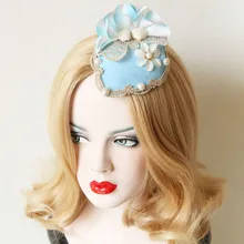2016 New Arrival Gothic Woman Hairwear Mini Deluxe Sky Blue Hatclip Lace Flower Head Decoration Wedding Party Bridal Floral Hat