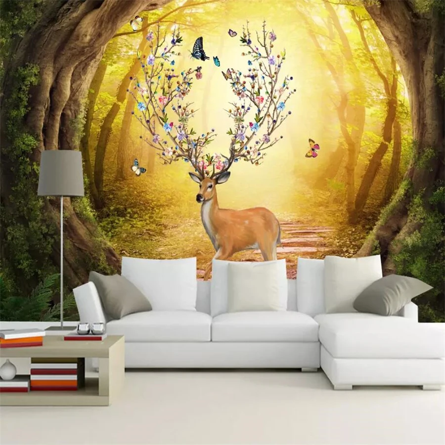 

wellyu Custom wallpaper simple 3D murals beautiful elk Nordic butterfly dream living room bedroom tv background wall paper mural