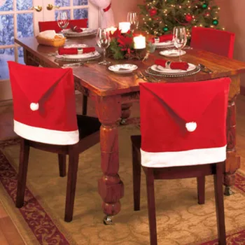 

6Pcs/Lot Santa Claus Cap Chair Cover Christmas Dinner Dining Table Red Hat Chair Back Cover Home Decoration Ornament