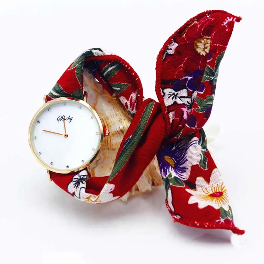

Shsby Brand new style Ladies flower cloth wristwatch Women Dress Watch Fashion girl Casual Quartz Bracelet watches fabric clock