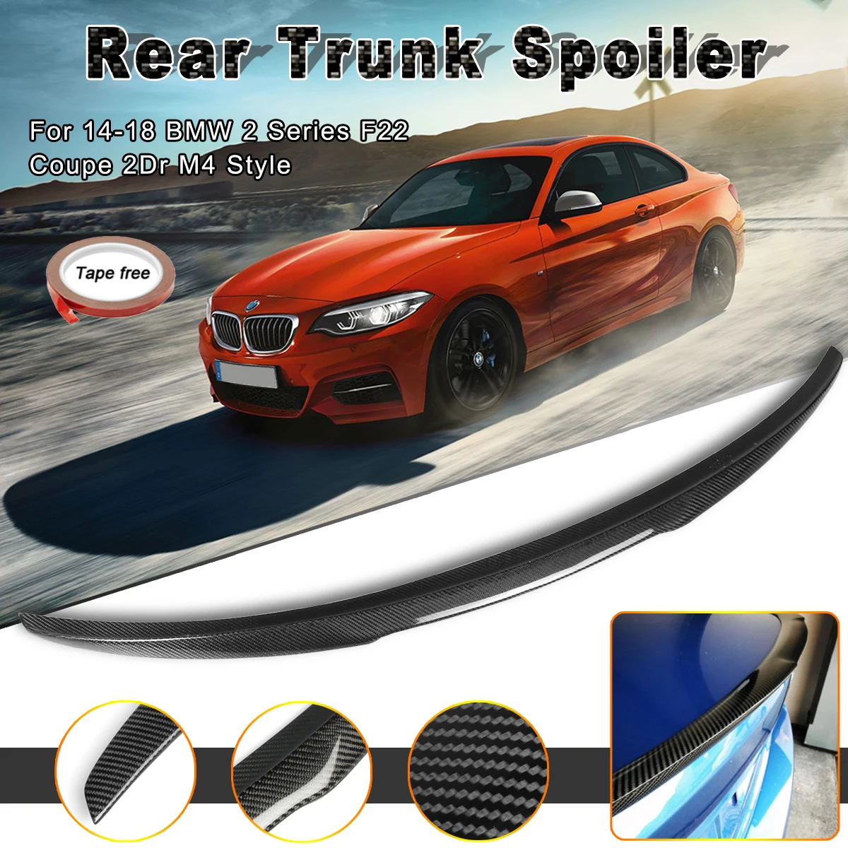 

Full Carbon Fiber Rear Trunk Spoiler Performance for BMW 2 Series F22 for Coupe 2 Doors 2Drs M4 2014 2015 2016 2017 2018