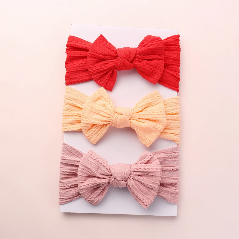 

1pcs Baby Girls Cable Knit Bows Nylon Headbands Super Soft Elastic Wide Bows Nylon Turban Headwraps Infants Girls Hair Accessory