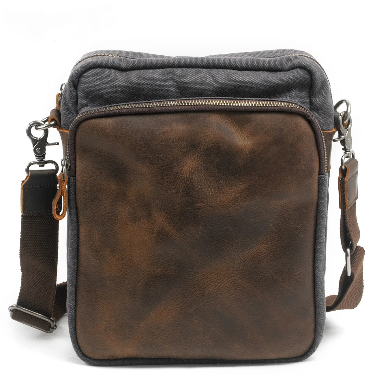 

[Canvas + Real Cowhide Leather] Designer Business Travel Men Vintage Small Flap Shoulder Messenger Bags Handbags and Purses