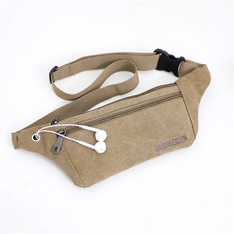 

Hot Sale Solid Color Canvas Close-fitting Small Men's Purse Waist Pack Classical USB Headphone Jack Travel Security Wallet Purse