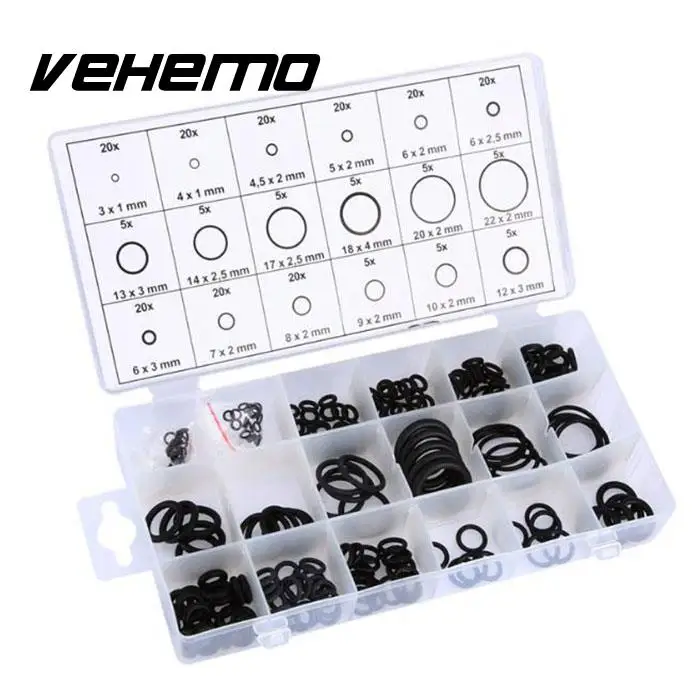 Vehemo 225 шт. 18 размеров автомобиль резиновое уплотнительное кольцо шайба уплотнители Комплект прокладок инструмент черный