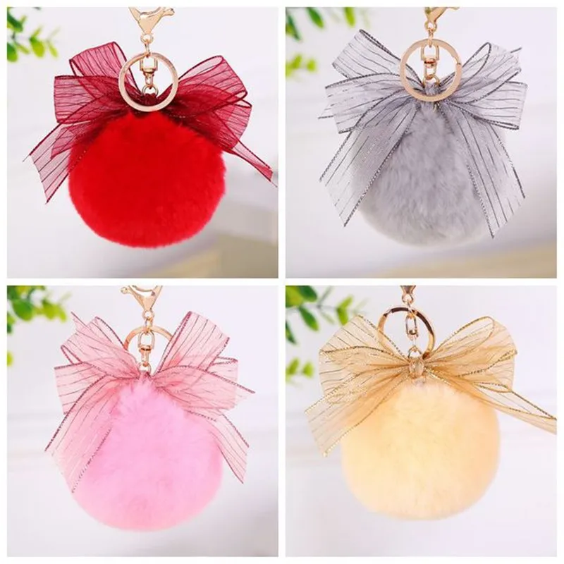 

2018Fashion Trinket Natural rabbit Fur Ball Keychain Pompom Fur Keychains on The Bag Cute Fluffy Faux Pompon Pendant Accessories
