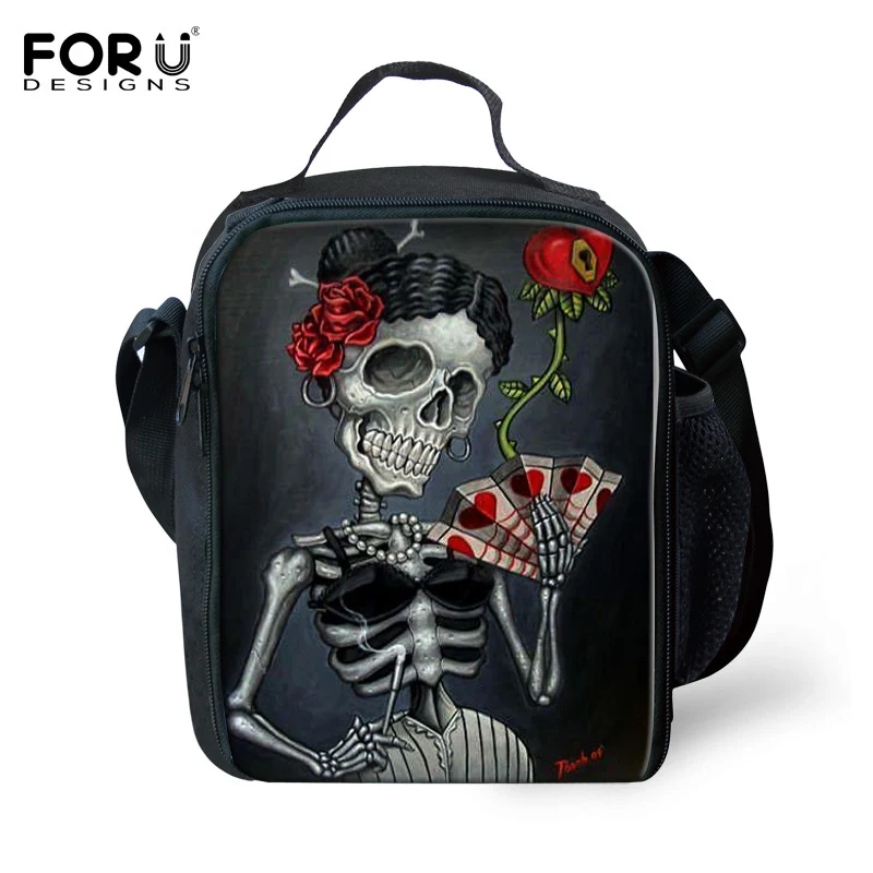 Bolsa para as Mulheres Caixa de Isolamento Refrigerador de Comida Forudesigns Térmica Duplas Lunch Homens Meninos Meninas Crânio 3d Almoço Piquenique Lancheira Bolsa