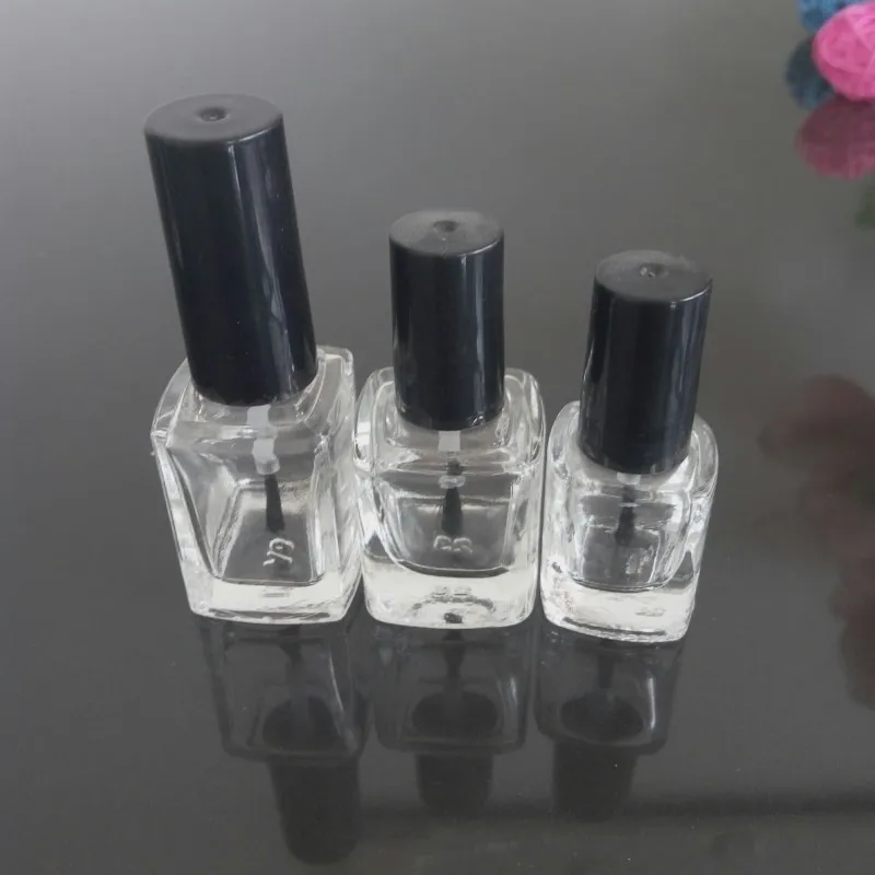 

5ml 10ml 15ml Empty Nail Polish Bottle with Brush Lid, Transparent Glass Nail Oil Package, Nail Art Lacquer Containers F168