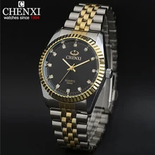Nouvelle arrivée ChenXI CX-004A Hommes regardent les amateurs regardent, hommes pleine montre en acier or acier avec étanche or strass montres hommes