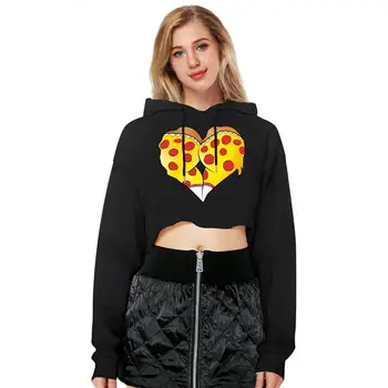 

New Sweatshirt Hoodies For Women Black Crop Top 3D Love Heart Printed Long Sleeve Drawstring Hooded Pullover Hoodie Cropped Top