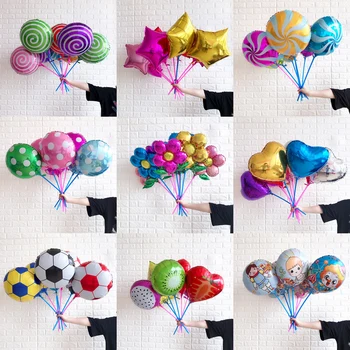 

30pcs/lot 16 Kinds 18Inch Round Cartoon Aluminum Balloons with Stick Kids Handheld Birthday Children's Day Toy Festival Supply