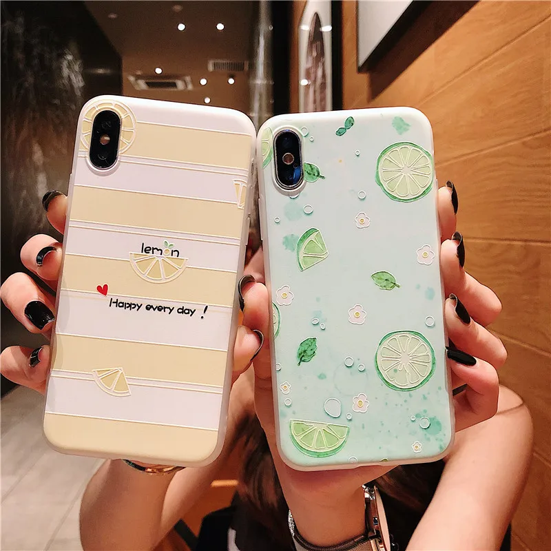 Pure and fresh Lemon Transparent Matte No clamping line soft shell Total package side for iphone 6 6p 7 8 Plus X Phone Case |