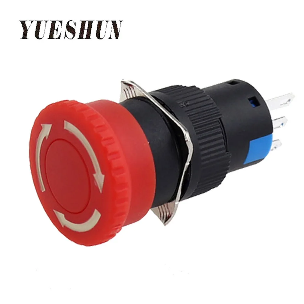 

16mm Plastic Push Button Switch 5A/220V Emergency Stop Switch 1NO 1NC Small Head On Off Self Lock Button Three Pins Pushbutton