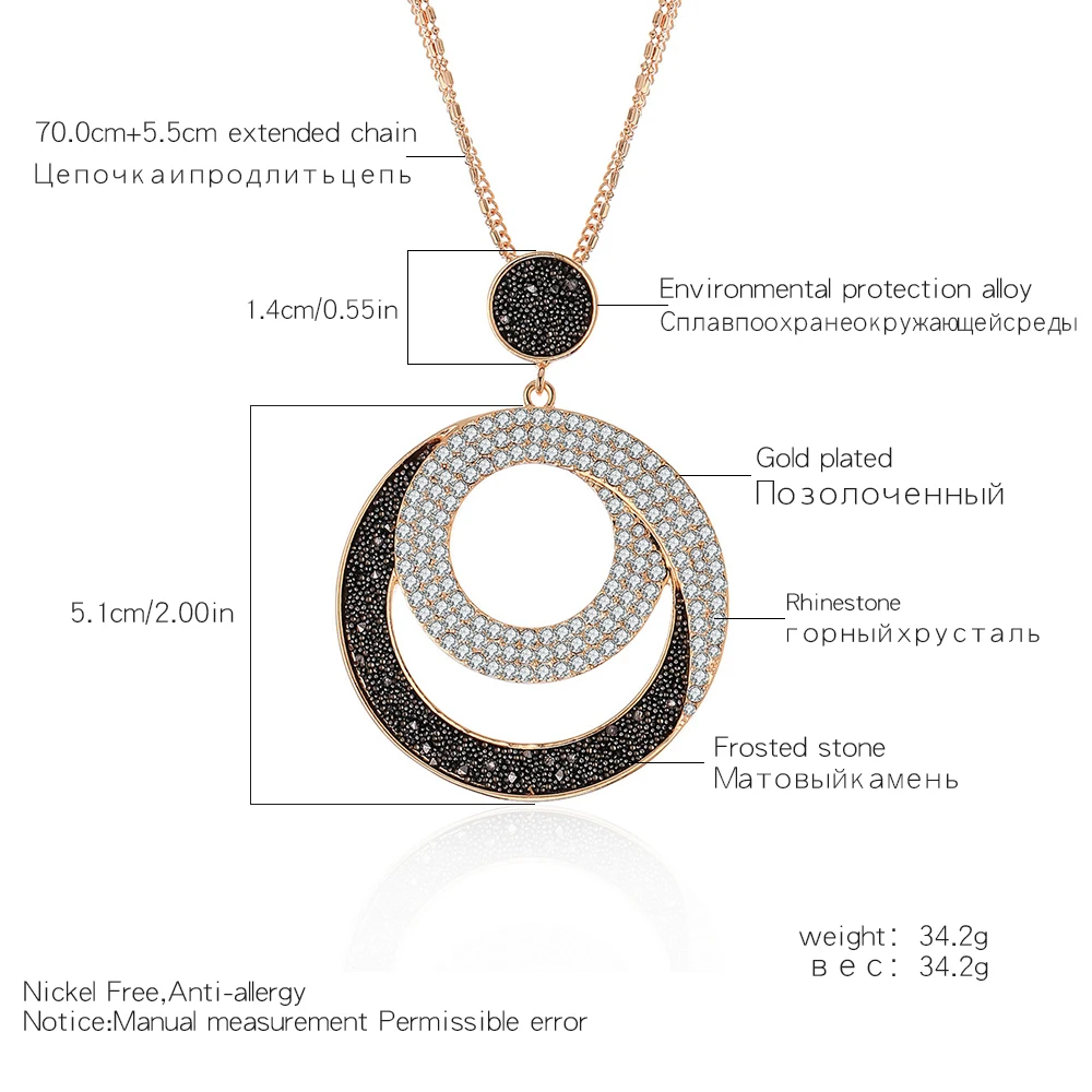 Геометрическое круглое ожерелье с кулоном из кристаллов для женщин, золото, серебро, кожа, кристалл, длинный свитер, ожерелье, модное ювелирное изделие, подарки, новинка
