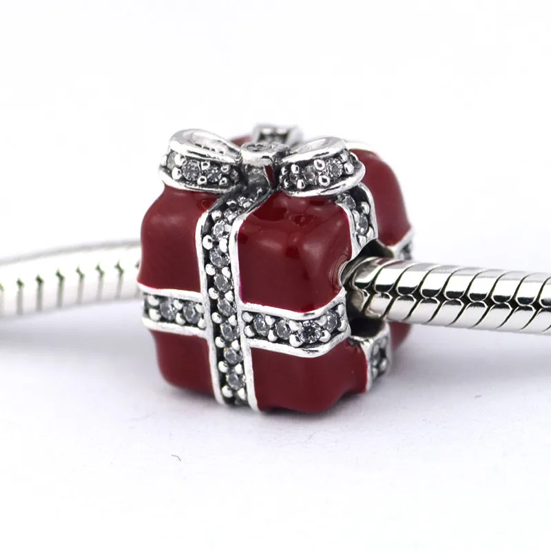 

100% 925 Sterling Silver Red Enamel Clear CZ Sparkling Surprise Charm Beads for Jewelry Making Fits Original Bracelet Berloque