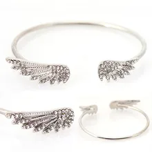 Vintage Silver Colors Plated Crystal Wings Bracelet Jewelry Charm Cuff Bangle Gift Women Fashion Jewelry 2017 New Arrival