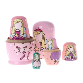 

HBB 5PCS Angel Princess Russian Nesting Dolls Wooden Matryoshka Dolls Kids Toy Gift