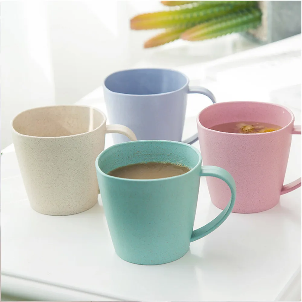 Unbreakable Wheat Straw Drinking Cups Eco-Friendly Reusable Set of 5 Plastic Cups Dishwasher Safe for Tea Milk Juice Coffee Water Bathroom Toothbrush Cups Party Glass Cups 20OZ 