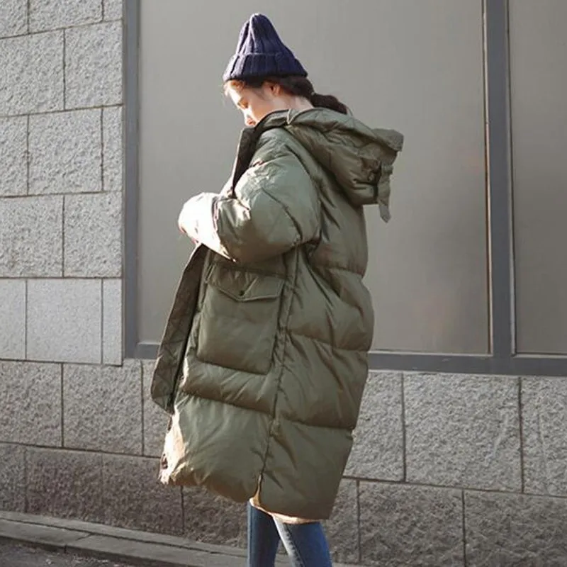 Winter Jacket Woman 2018 Loose Plus Size Hooded Parka Casual Warm Long Outerwear Down Cotton Coat Long Puffer Jackets Okb374