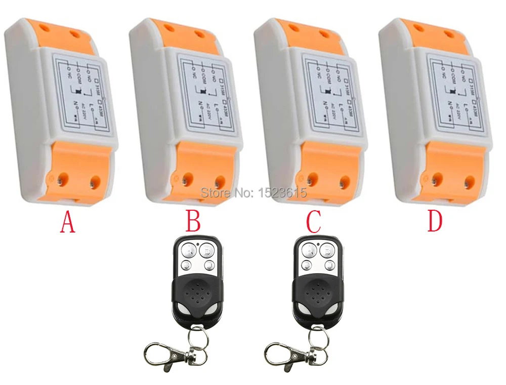 

AC 220V Wireless Remote Control Switch System 4 Receiver 2Transmitter Learning Code Momentary Latched adjusted 10A Transmitter
