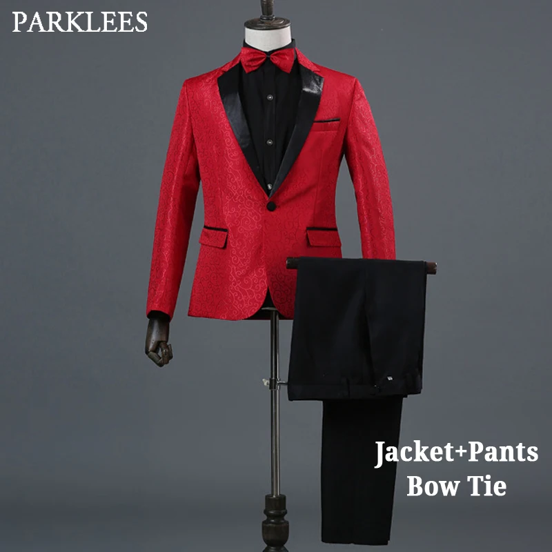 Stylish Red Dress Suit (Jacket+Pants) Men Single Button Mens 2 Piece