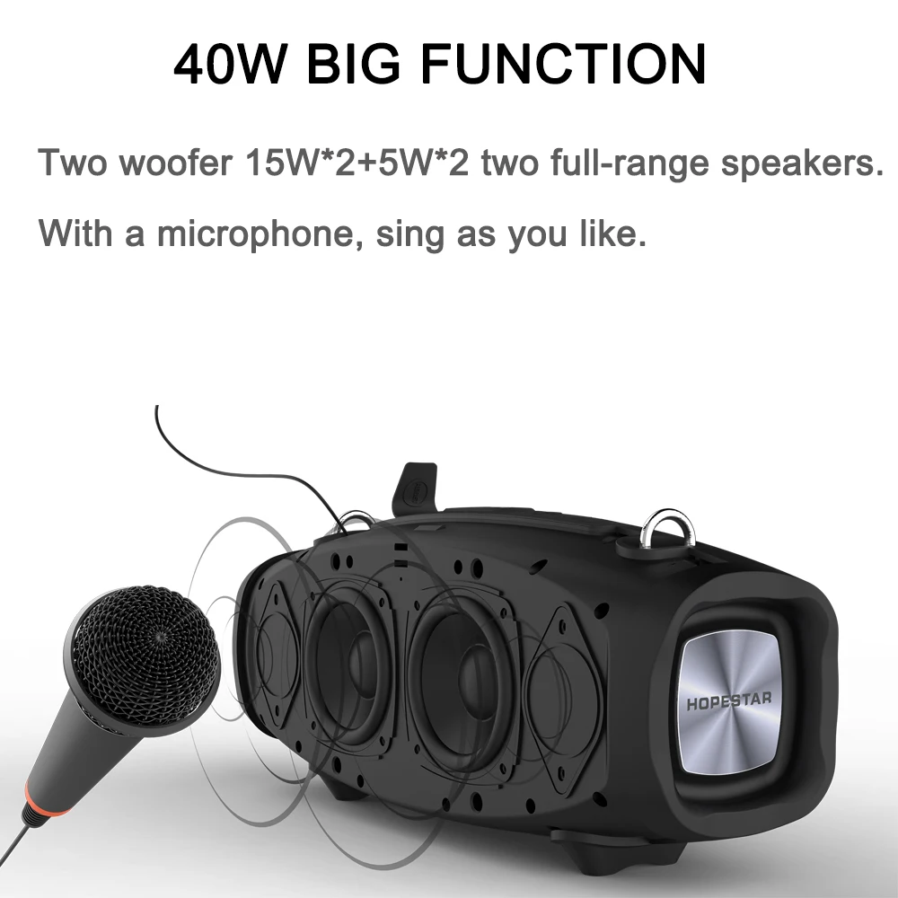  HOPESTAR X 40W High Power wireless Potable Bluetooth Speaker Move KTV Music Column Outdoor Waterpro