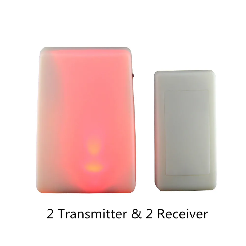 

2 Transmitter & 2 Receiver Colorful Changeable Light Flash 16 song 3 mode music Wireless Doorbell Door Chime for Deaf/Old men