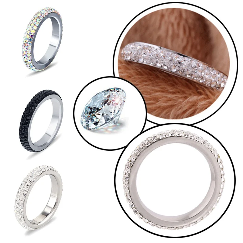 Полный размер, три ряда, прозрачный кристалл, нержавеющая сталь, свадебные кольца, модные ювелирные изделия, сделанные с настоящими кристаллами CZ, Прямая поставка