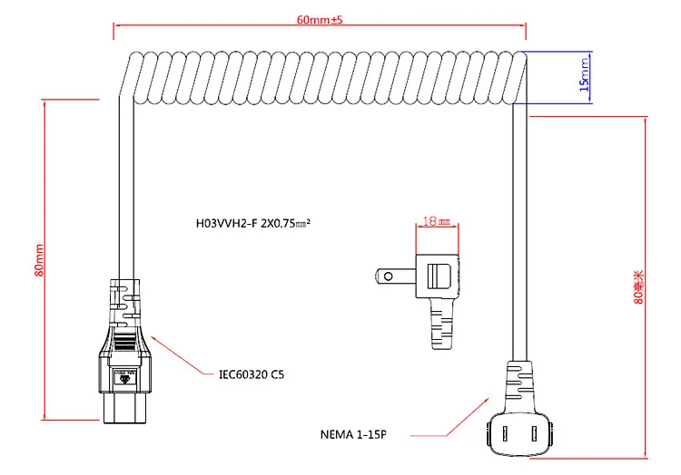 NEMA 1-15 P 2 Pin коленное соединение IEC 320 C5 Микки Cloverleaf весна выдвижной Мощность короткий кабель Шнур для ноутбук с адаптером переменного тока