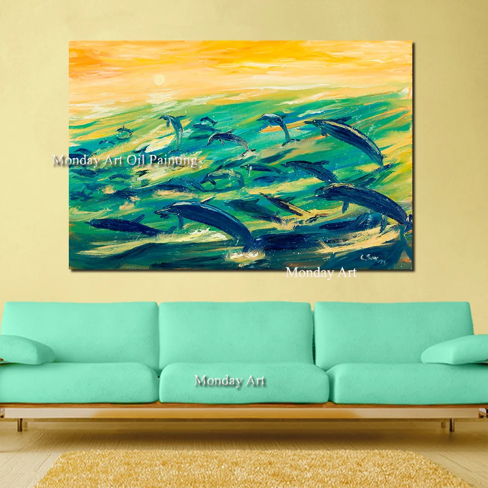 

Pop art 100% Hand painted Dolphin Animal Oil Paintings canvas wall art Pictures for Living Room bedroom artwork Home Decoration
