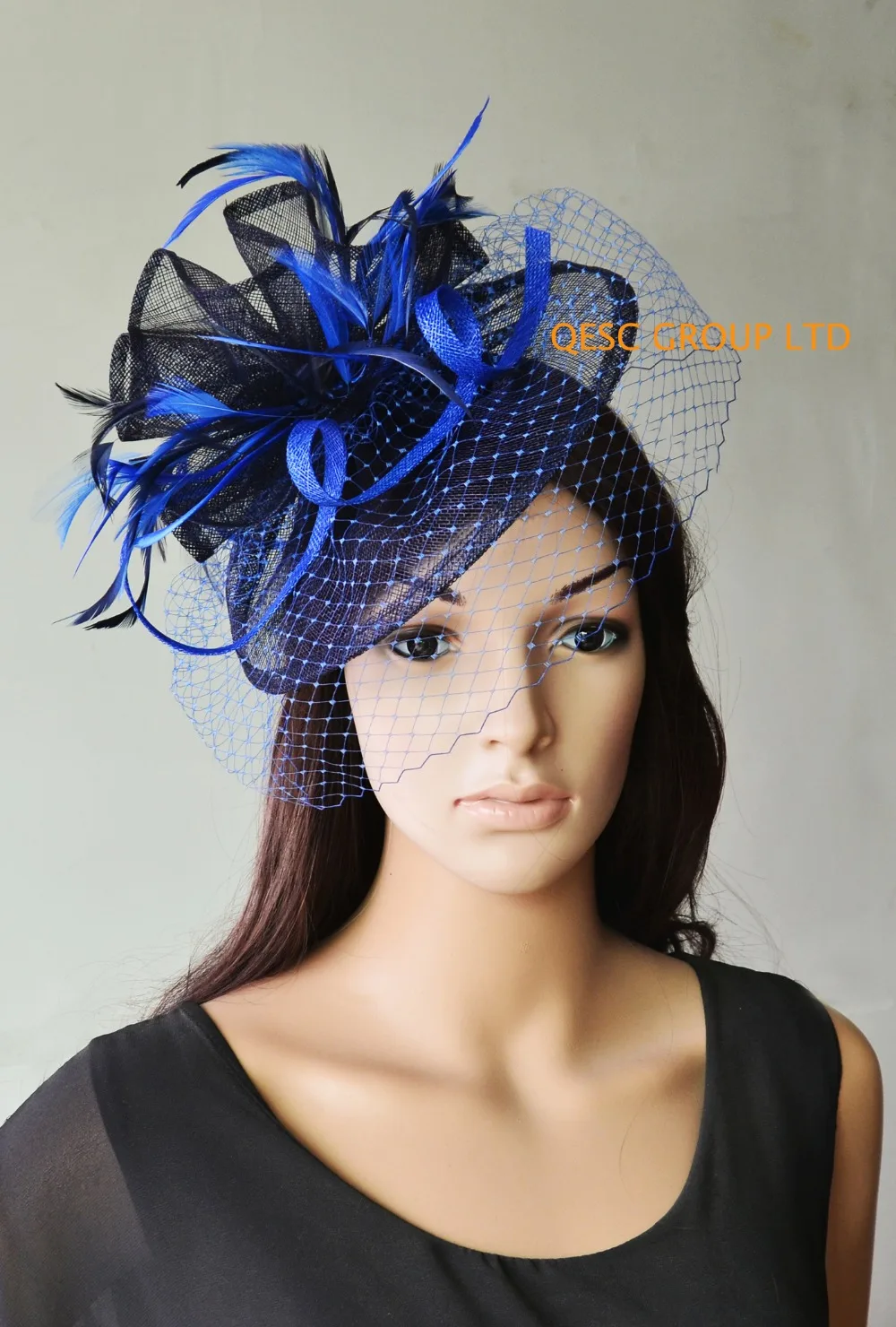 Navy Blue Royal Blue Sinamay Fascinator 