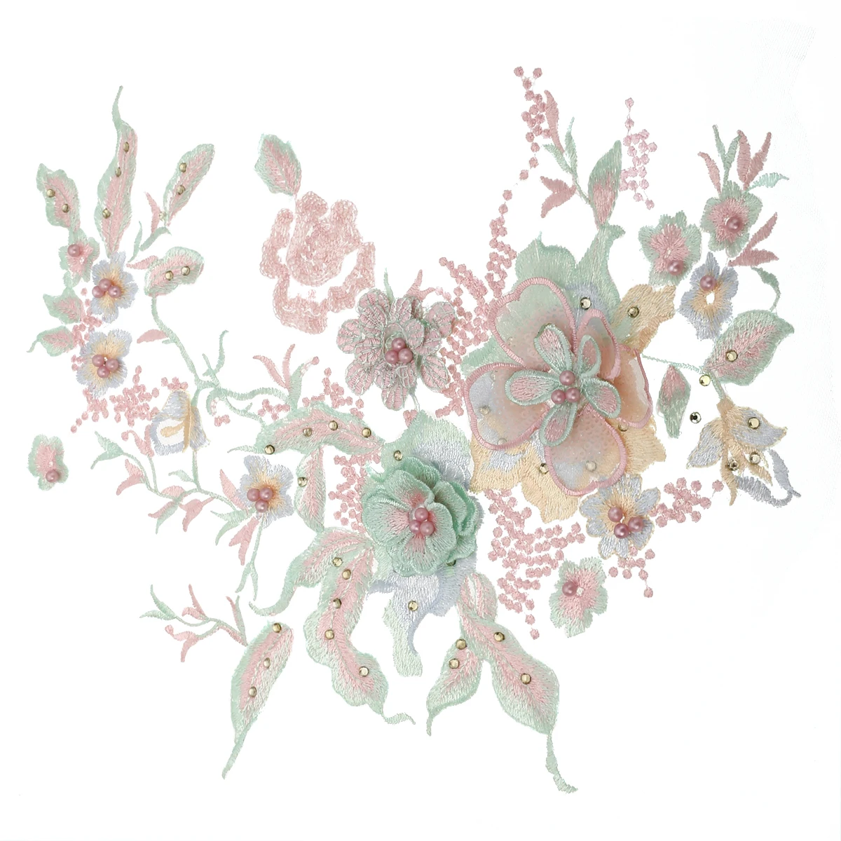 

1pc DIY Clothing Decoration 3D Embroidery Floral Applique Pearl Tulle Beaded DIY Wedding Dress Bridal Sewing Fabric Patches