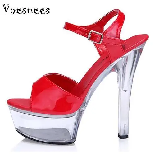 

Multicolor Europe and United States women's Sandals sexy ultra high heels 15cm T stage shows patent leather shoe Plus-size 34-44
