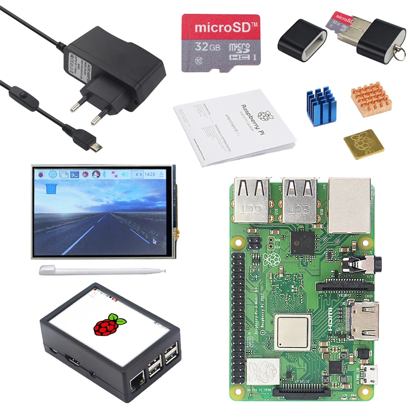 

Original Raspberry Pi 3 Model B Plus+3.5 inch TFT TouchScreen+Case+2.5A Power+32G SD Card+Heat Sink for Raspberry Pi 3B+ Plus