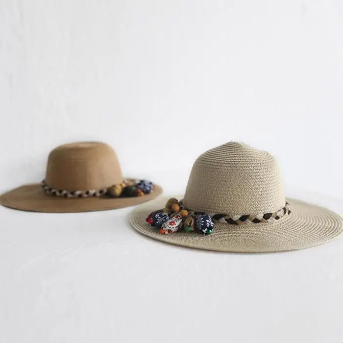Шляпа сумка набор широкие поля, из соломы шапки Одна сумка на плечо для детей весенний Летний пляж FH99