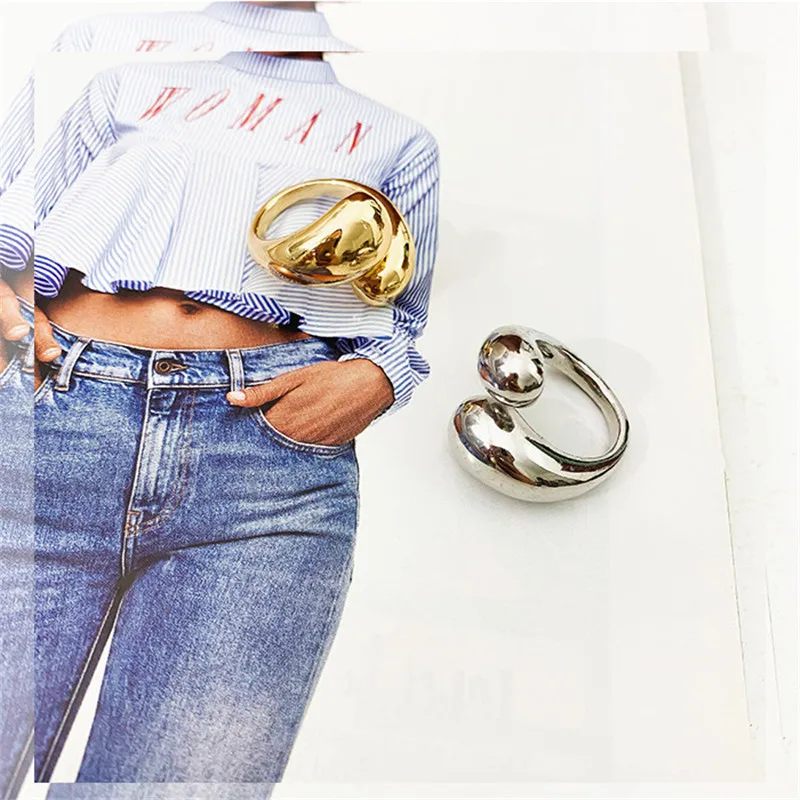 Большие Металлические Открытые Кольца HUANZHI золотого и серебряного цвета