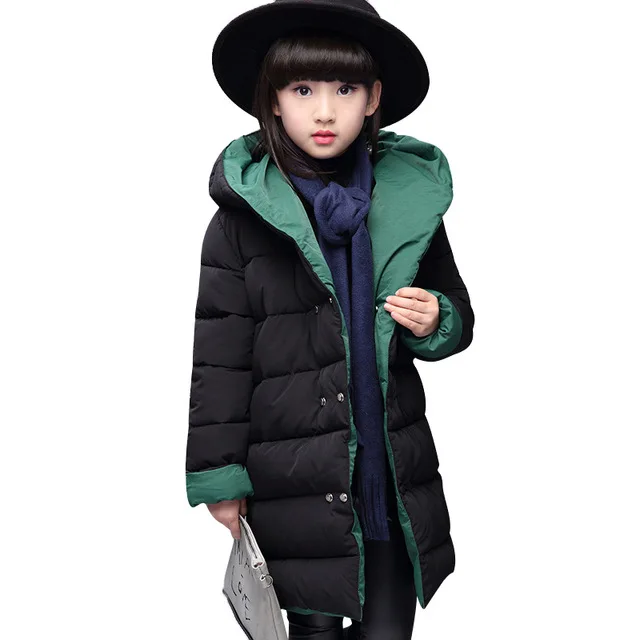 Зимняя Детская куртка для девочек от 3 до 12 лет; повседневная одежда с обеих сторон; куртки для девочек; модная плотная теплая верхняя одежда; пальто для девочек; детская одежда - Цвет: Green