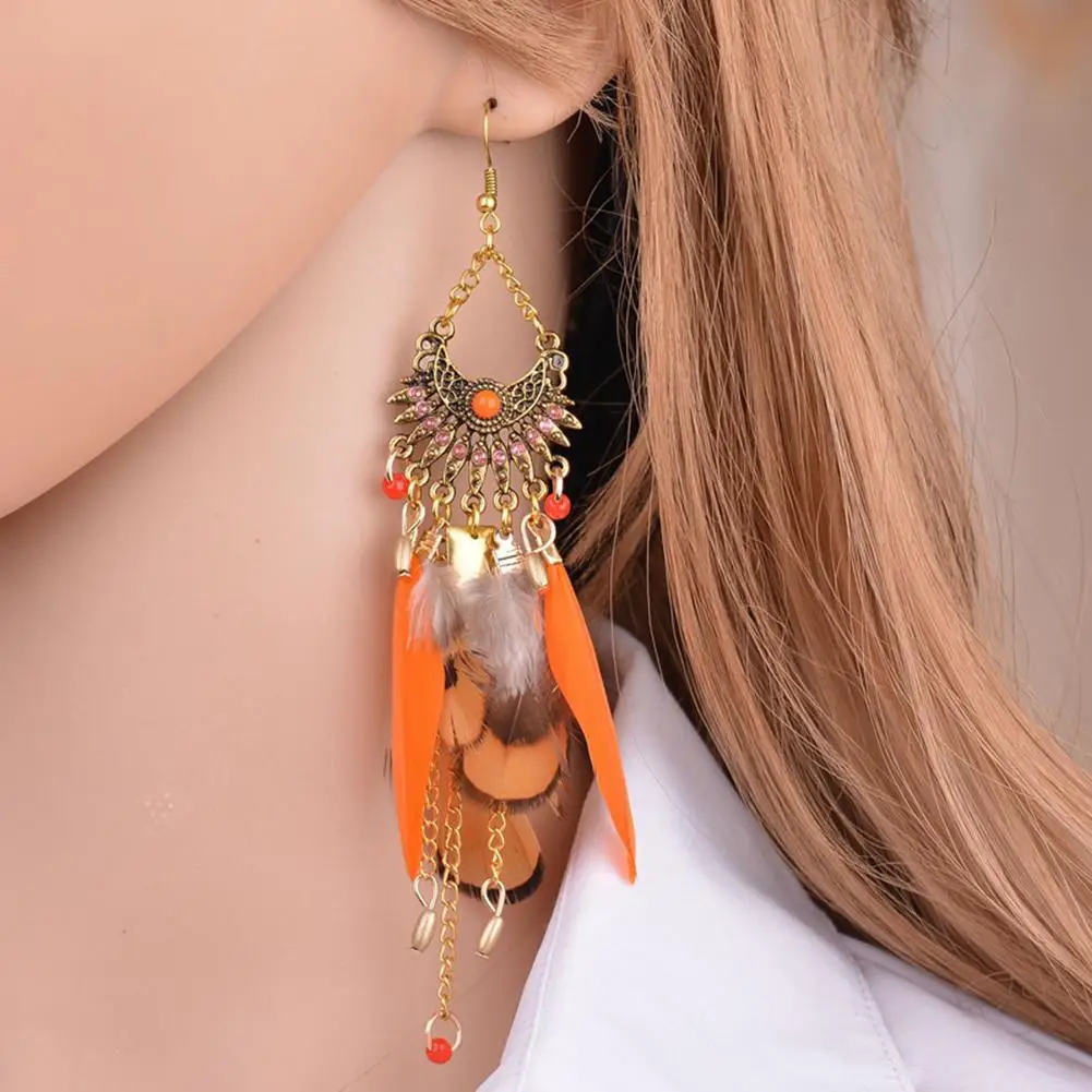 

Bohemian Women Long Feather Drop Dangles Tassel Statement Hook Dangle Earrings Jewelry New