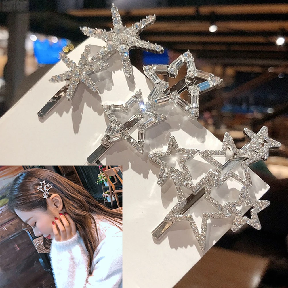 Кристалл Rhinestone пентаграмма полые звезда из металла заколка для волос для невесты заколка шпилька