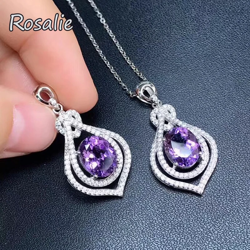 

Rosalie,2018 new design with natural good color amethyst oval 8*10 3ct fine jewelry 925 sterling silver pendant for women