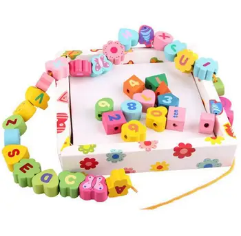 

Threading Educational Toys Child Wooden Numbers Letters shapes Alphabets Threading Beads Early Learning Animal Toy