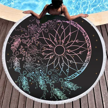 

Round Large Beach Hand Towel Hanger Roundie Mandala Feather Hippie Circle Yoga Mat Watercolor Floral Bohemian Bath